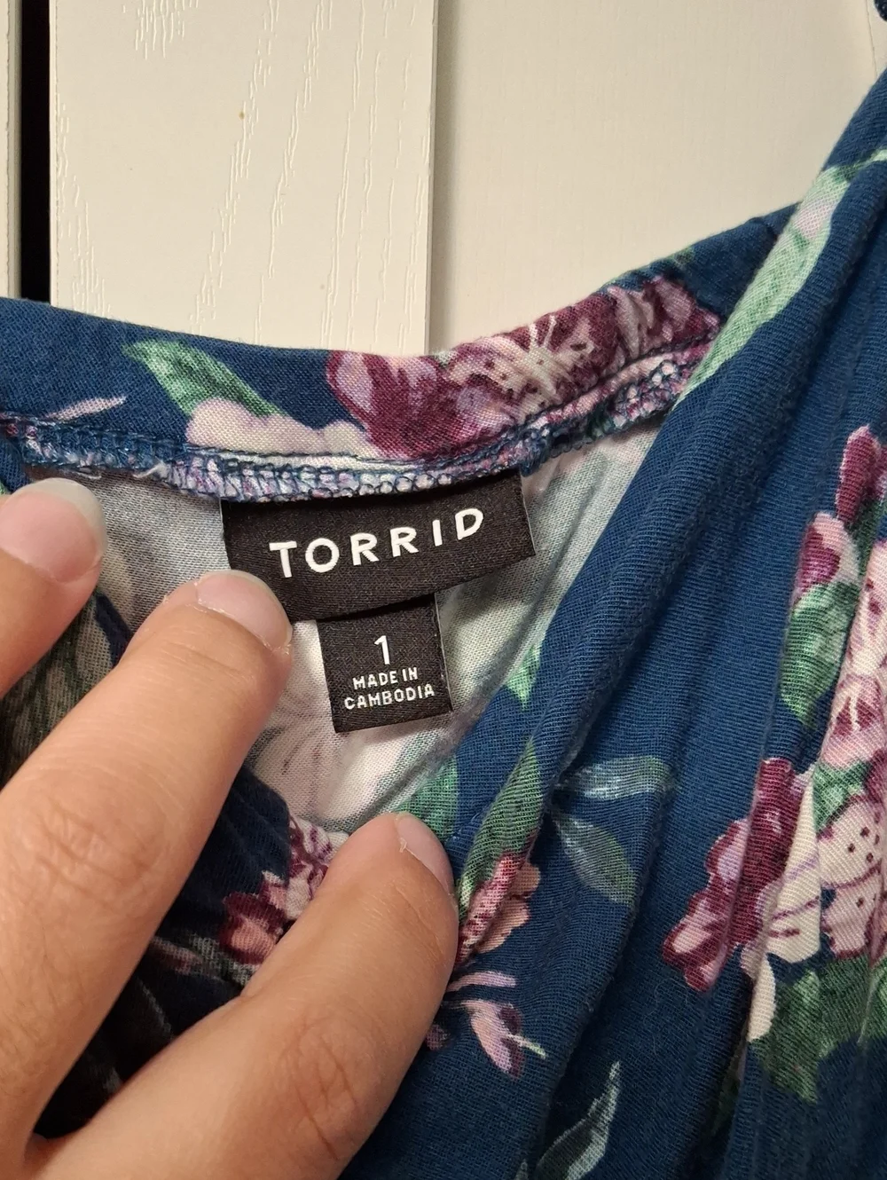 Torrid Floral Ruffle-Shoulder One-Piece Romper
